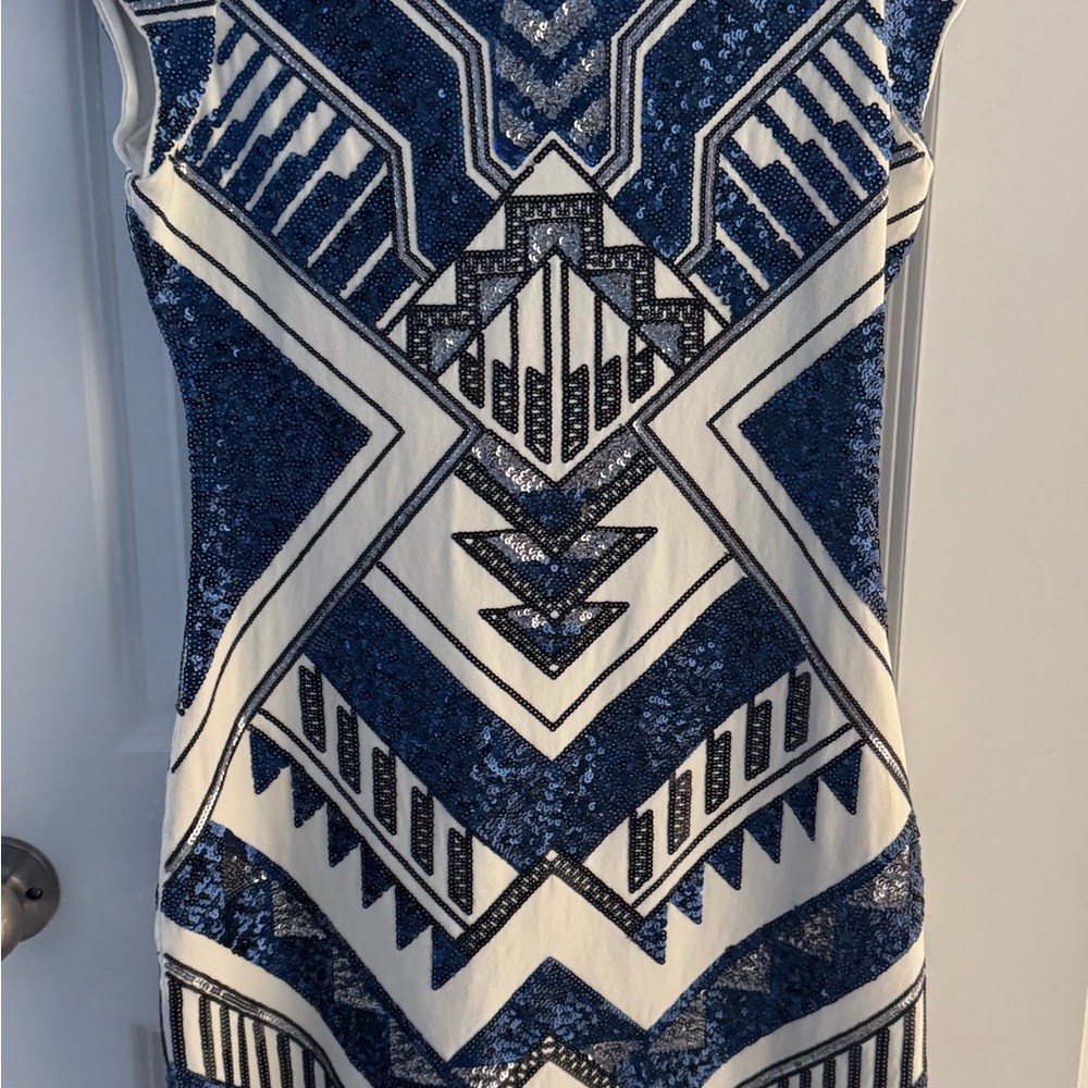 Express Navy and White Sequin Mini Dress